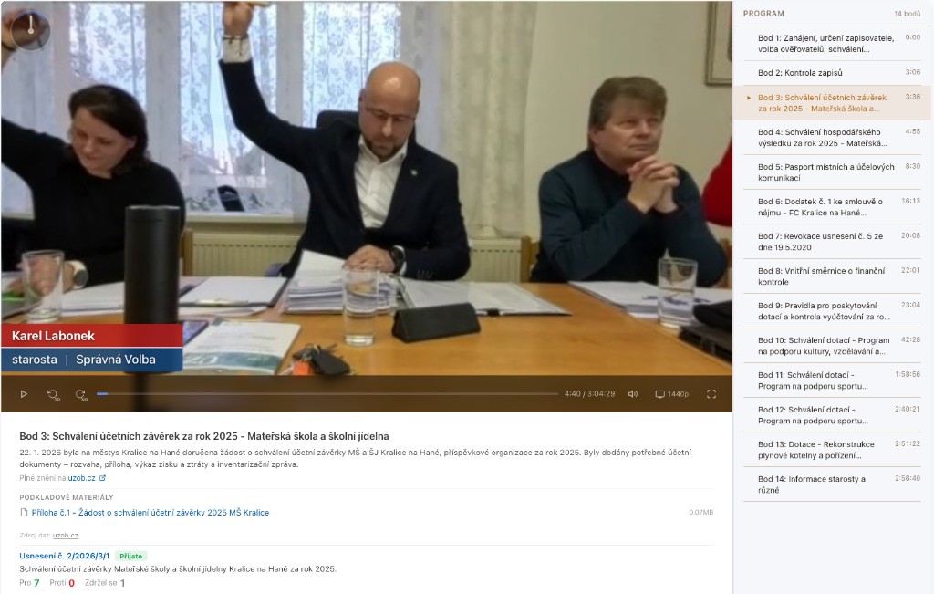 PublicStream 360 — ukázka zasedání zastupitelstva Králic na Hané